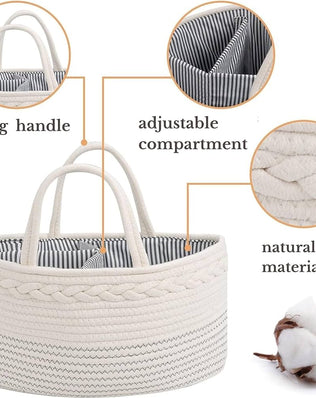luxury little Nappy Caddy Organiser, Large - Cotton Rope Baby Diaper Organiser