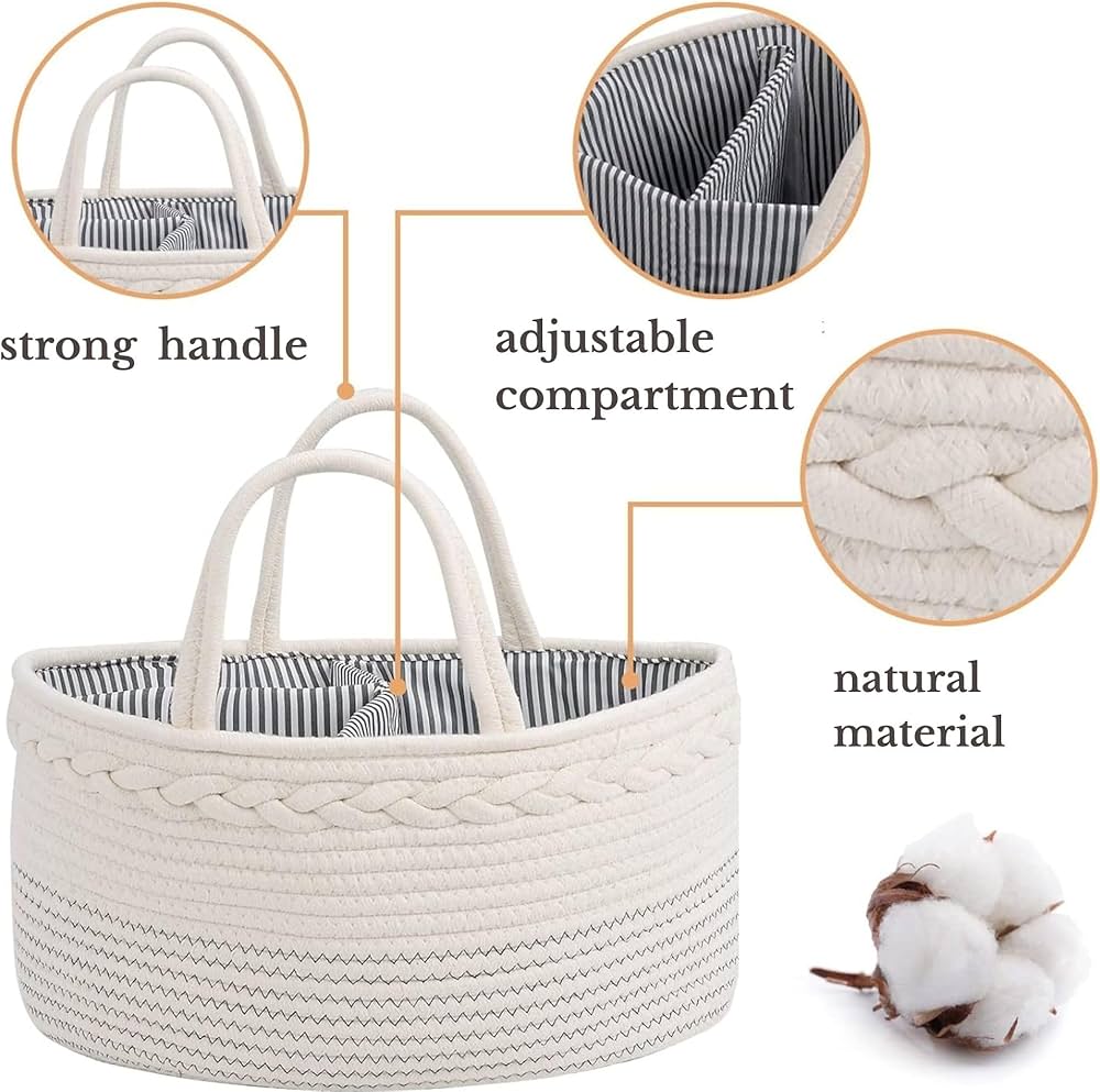 luxury little Nappy Caddy Organiser, Large - Cotton Rope Baby Diaper Organiser