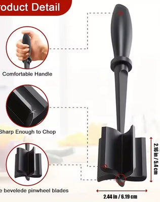 Problems Solved meat chopper and shredder with heat-resistant handle, ideal for easily shredding cooked meats and ingredients.