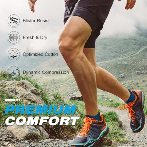 Men's running socks by Problems Solved with thick cushioning, ankle support, and anti-blister cotton for sports and training.