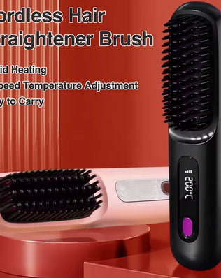 Electric Hair Straightener Brush Portable Fast Heating - Problems Solved