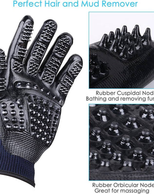 Pet Grooming Gloves Improved Five Finger Design Rubber Glove Gentle