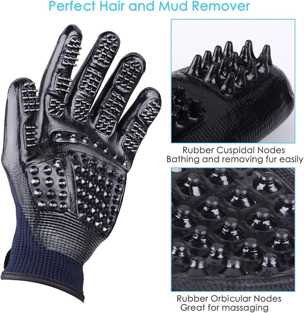 Pet Grooming Gloves Improved Five Finger Design Rubber Glove Gentle