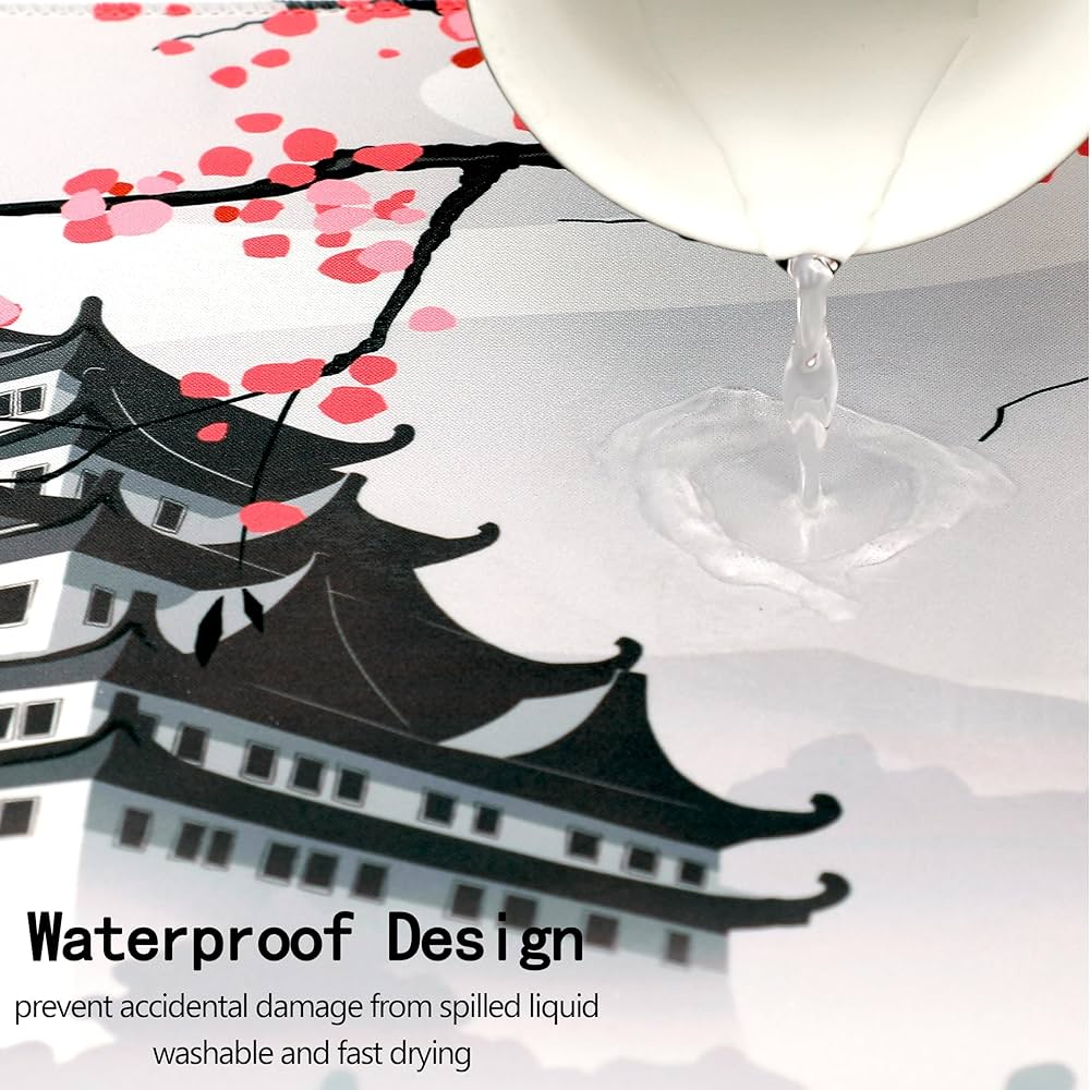 Problems Solved XXL gaming laptop mouse pad with Japanese cherry blossom design, white game pad for smooth mouse movement.