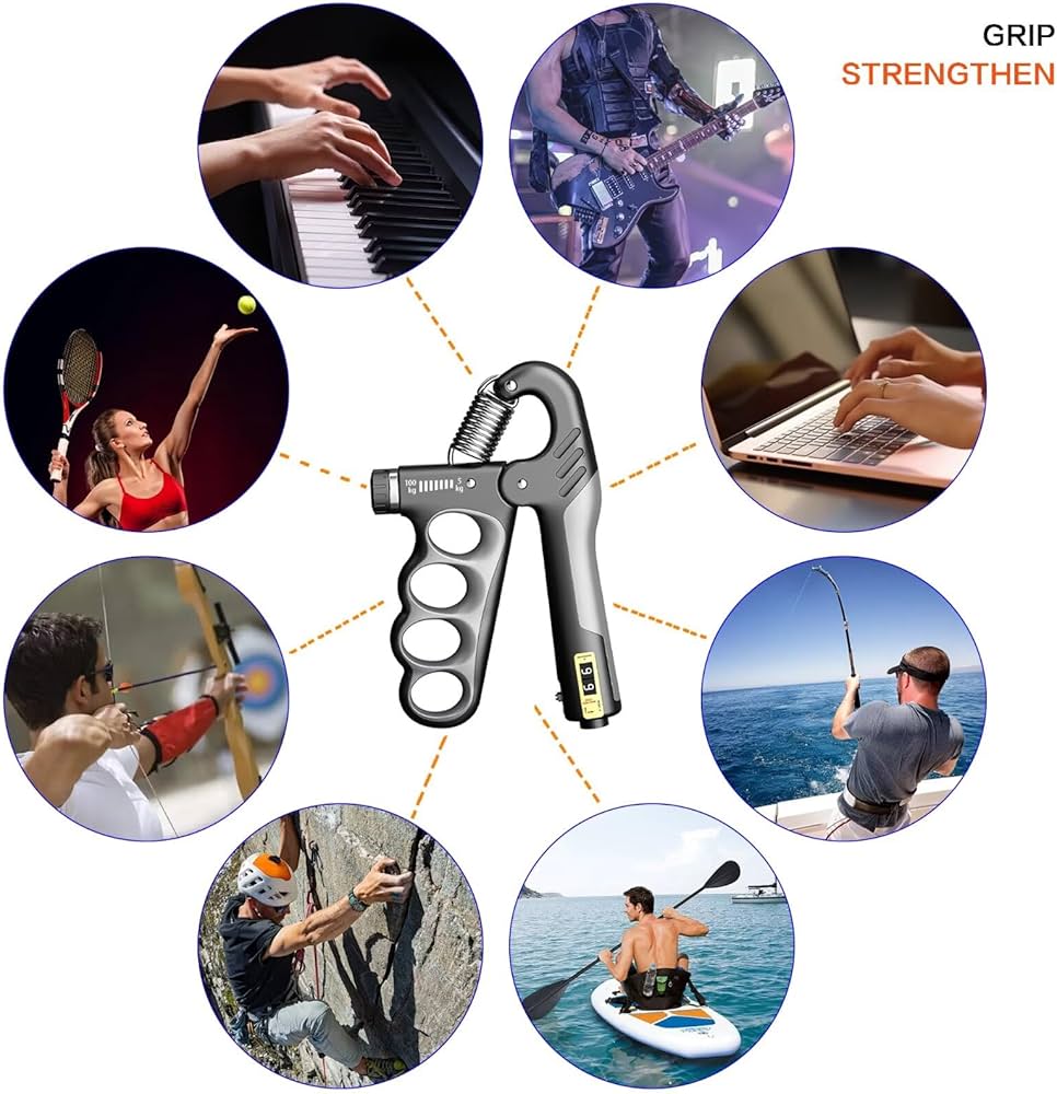 Problems Solved hand grip strengthener with counter, featuring ergonomic design for forearm and hand muscle exercises.