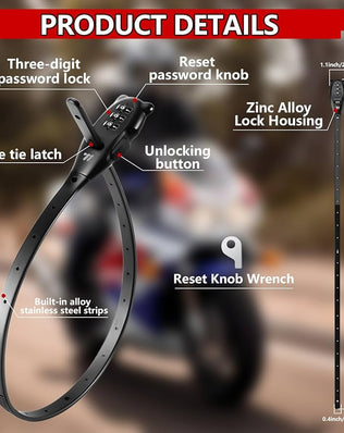Problems Solved 3-digit combination cable lock with adjustable zip tie style shown securing a bike rack for theft prevention.