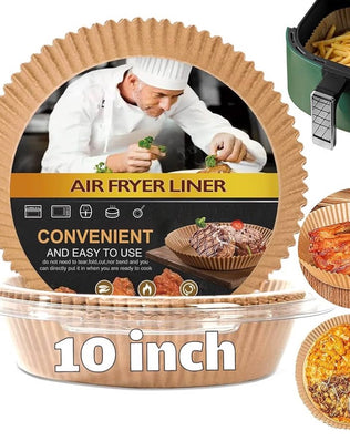 Problems Solved 10-inch round large air fryer disposable parchment paper liner with non-stick surface for easy food release.
