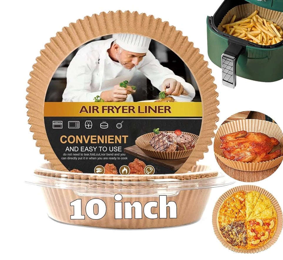 Problems Solved 10-inch round large air fryer disposable parchment paper liner with non-stick surface for easy food release.