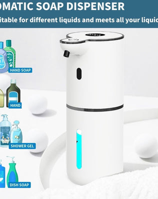 Problems Solved automatic touchless foaming soap dispenser with 6 adjustable levels, sleek design, and sensor for hygienic use.
