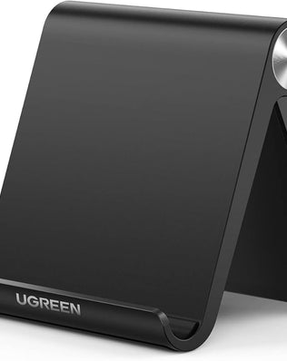 Problems Solved phone stand for desk holding iPhone, sleek mobile phone holder with stable base and adjustable angle.