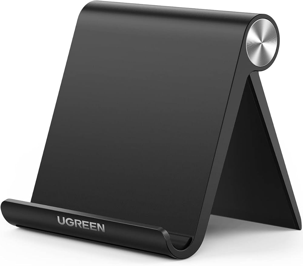 Problems Solved phone stand for desk holding iPhone, sleek mobile phone holder with stable base and adjustable angle.