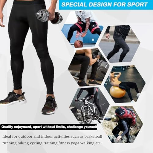 Men's Problems Solved compression trousers, athletic base layer sports tights, close-up view of stretchy, fitted sportswear.