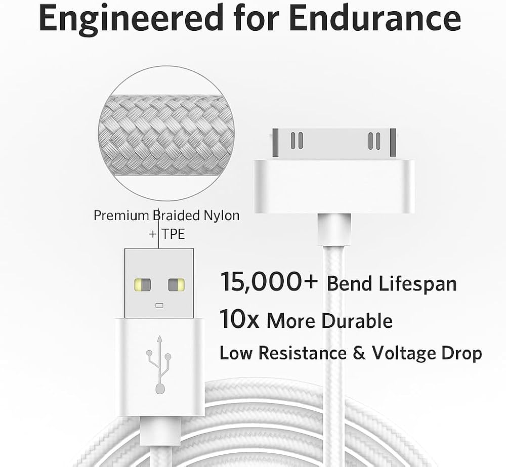 Silver braided iPhone charger cable from Problems Solved, 1 meter USB sync and data charging lead with durable design.