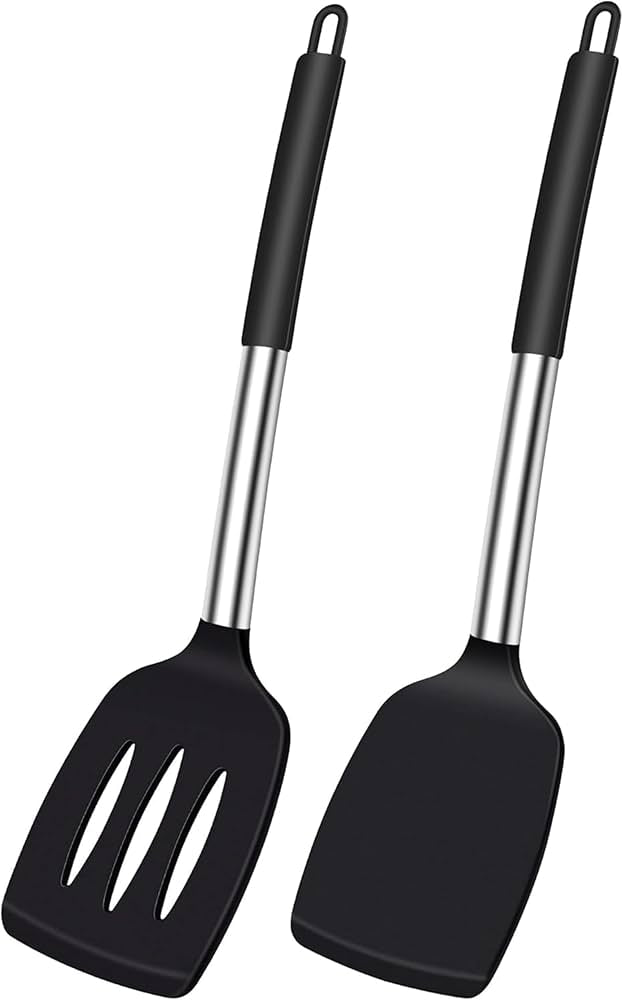Pack of 2 Silicone Spatula Turner, Non Stick Slotted Kitchen Spatulas