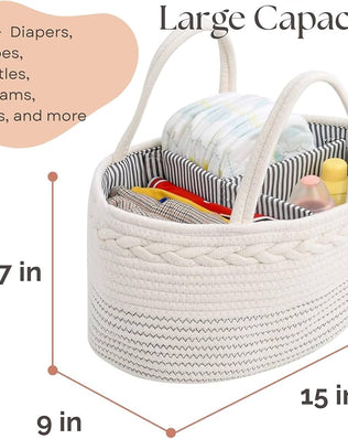 luxury little Nappy Caddy Organiser, Large - Cotton Rope Baby Diaper Organiser
