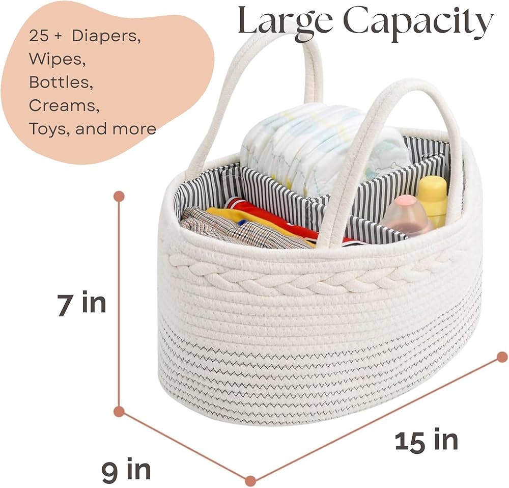 luxury little Nappy Caddy Organiser, Large - Cotton Rope Baby Diaper Organiser