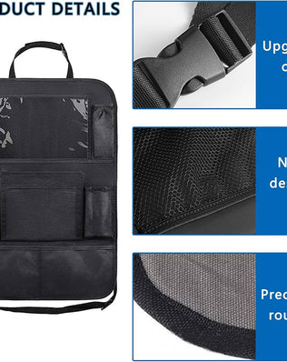 Problems Solved 2PCS car seat back organizer with six pockets, large capacity for storing travel essentials in vehicle.