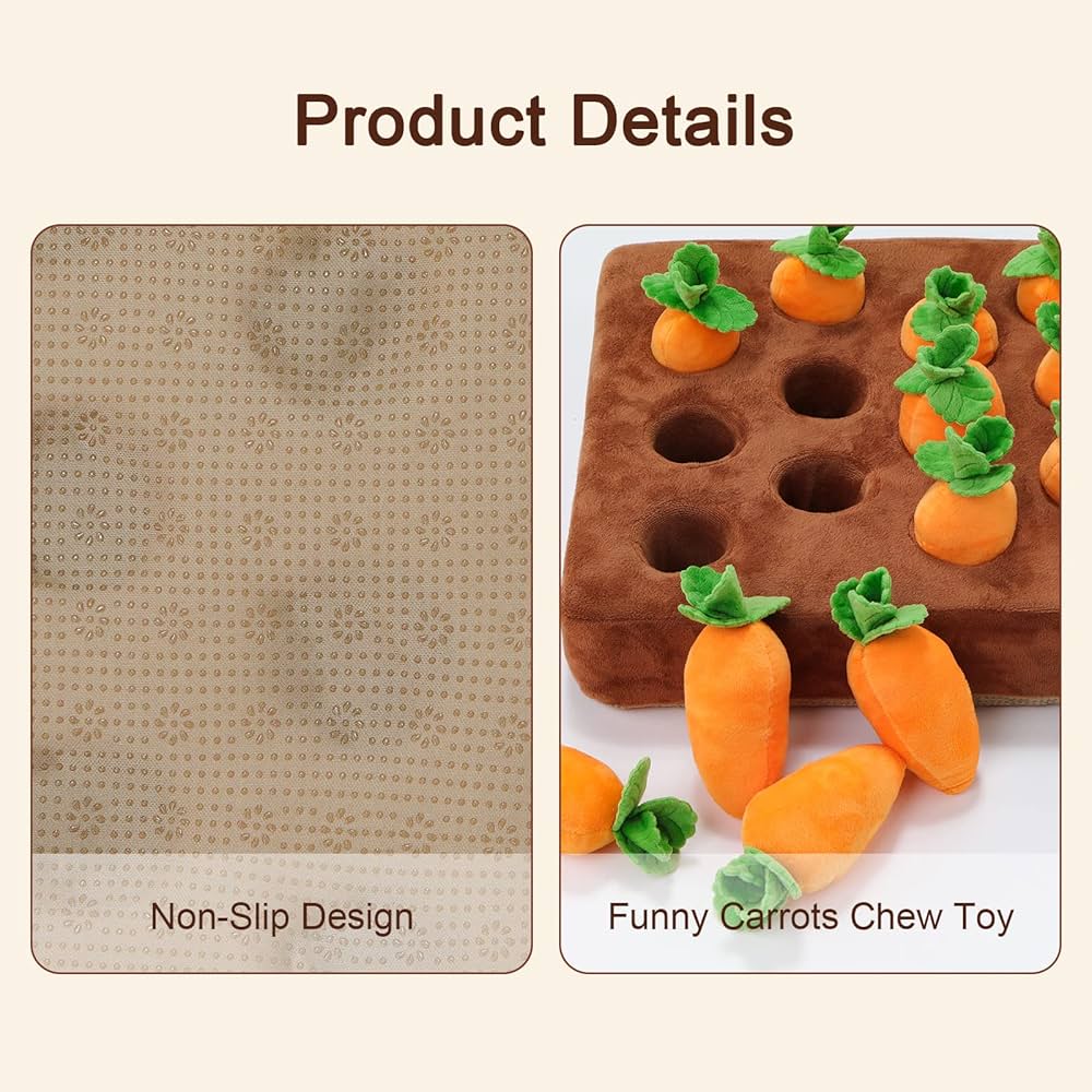Interactive Dog Toys, Carrot Snuffle Mat for Dogs Plush Puzzle Toys 2 in 1 Non-Slip