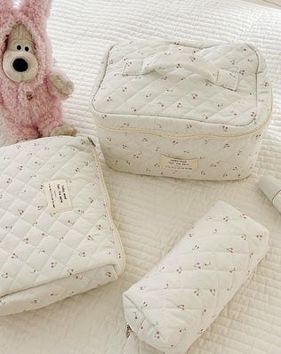 Beauty Case, 3 Pieces Floral Large Capacity Makeup Bag, Quilted Toiletry Bag