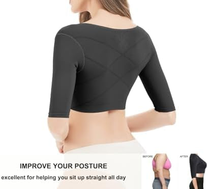 Problems Solved women's arm shaper and compression sleeves for post-surgical slimming, shown on a model's arm.