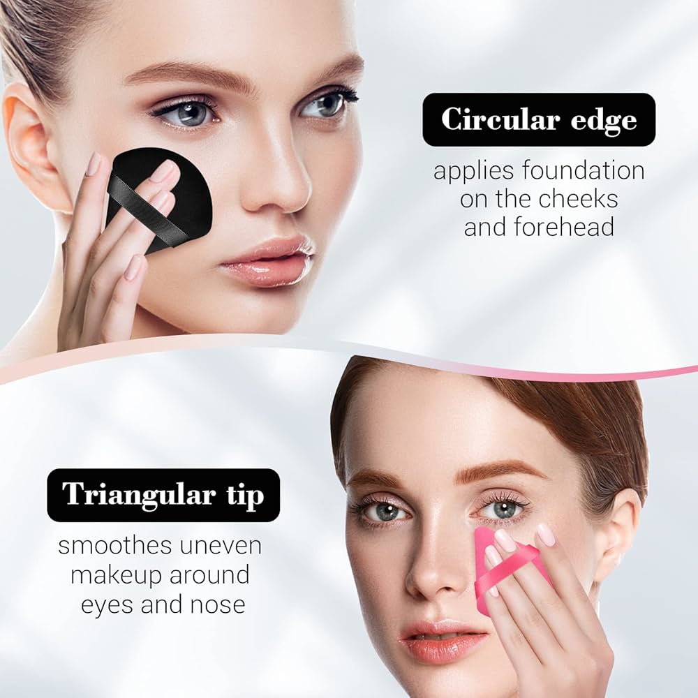 Set of four velvet triangle powder puffs for pressed powder and setting makeup by Problems Solved