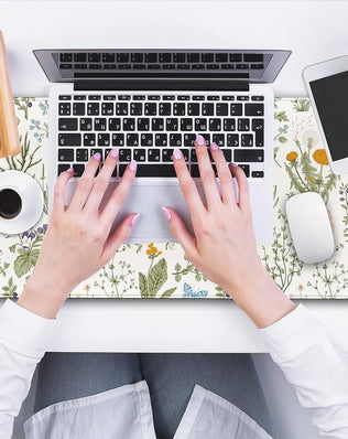 Problems Solved cute flowers desk mat featuring pressed dried floral design, ideal as a floral mouse pad for a decorative workspace.