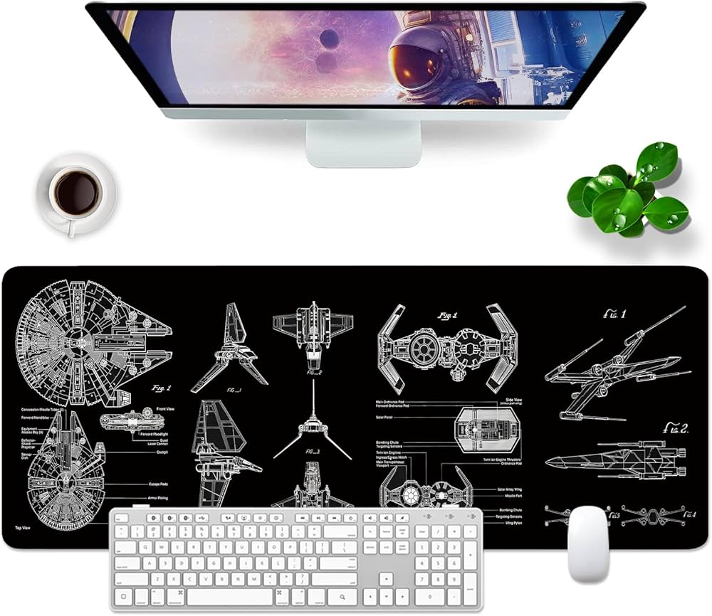 Problems Solved black gaming mouse mat, large desk pad with dimensions 31.5x11.8 inches, smooth surface for gaming and work.
