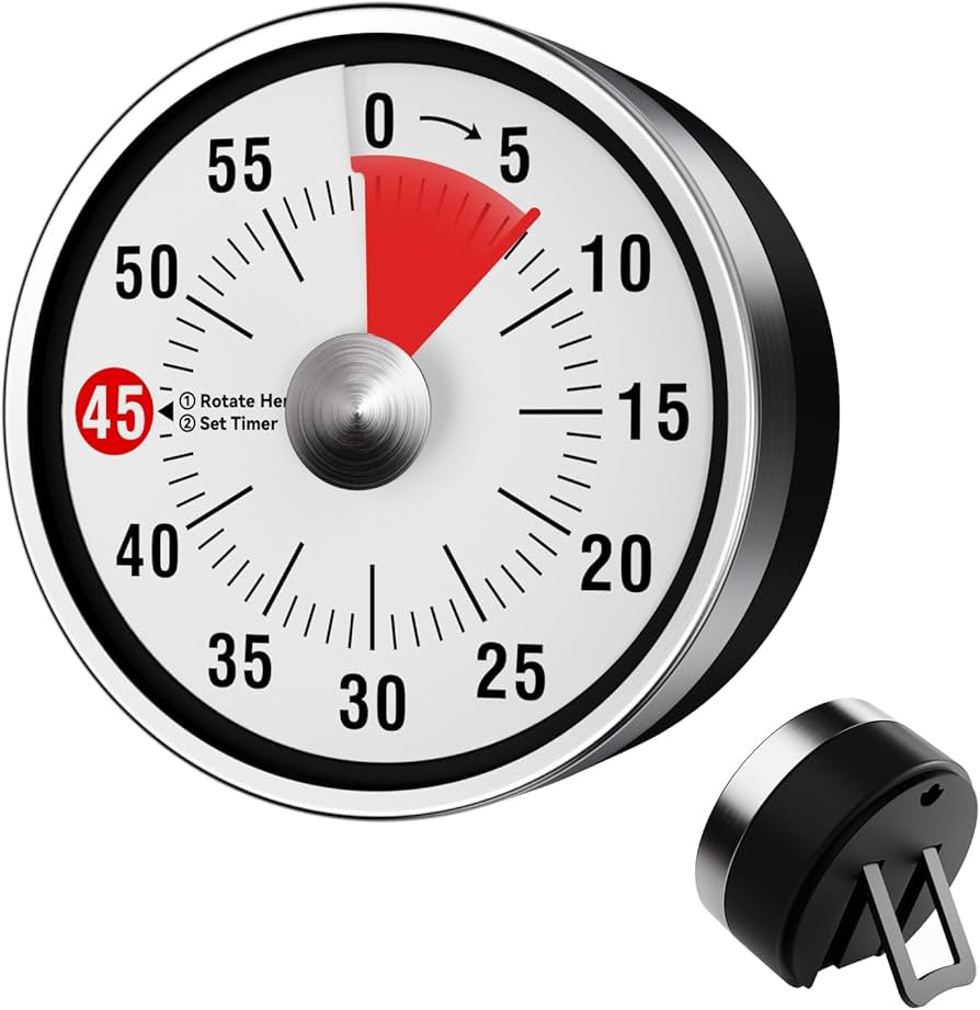 Problems Solved Visual Kitchen Timer, 60-minute mechanical timer for home cooking, baking, and oven use with clear dial display.