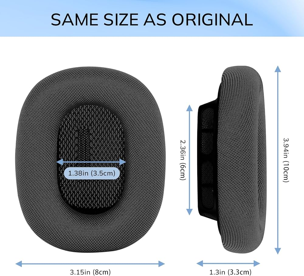 Problems Solved AirPods Max ear cushions with upgraded mesh earpads, showing soft, cushioned replacement ear pads for comfortable fit.