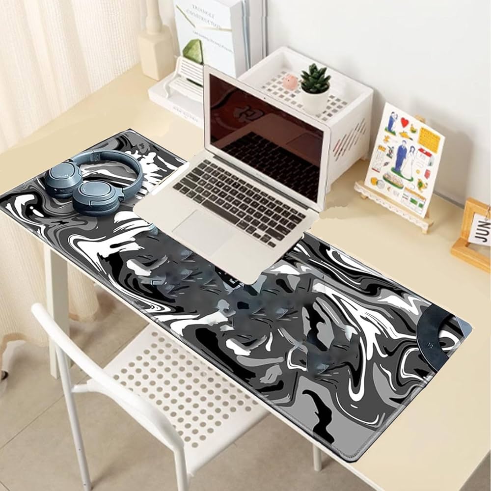 Problems Solved large mouse mat desk pad with stitched edges, 70x30cm size, non-slip rubber base, suitable for computer work.