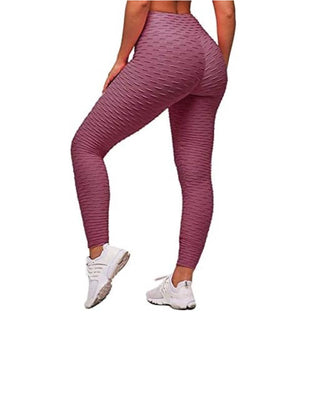 Women's honeycomb waffle leggings by Problems Solved featuring ruched detailing, high waist, and a chic sport style.