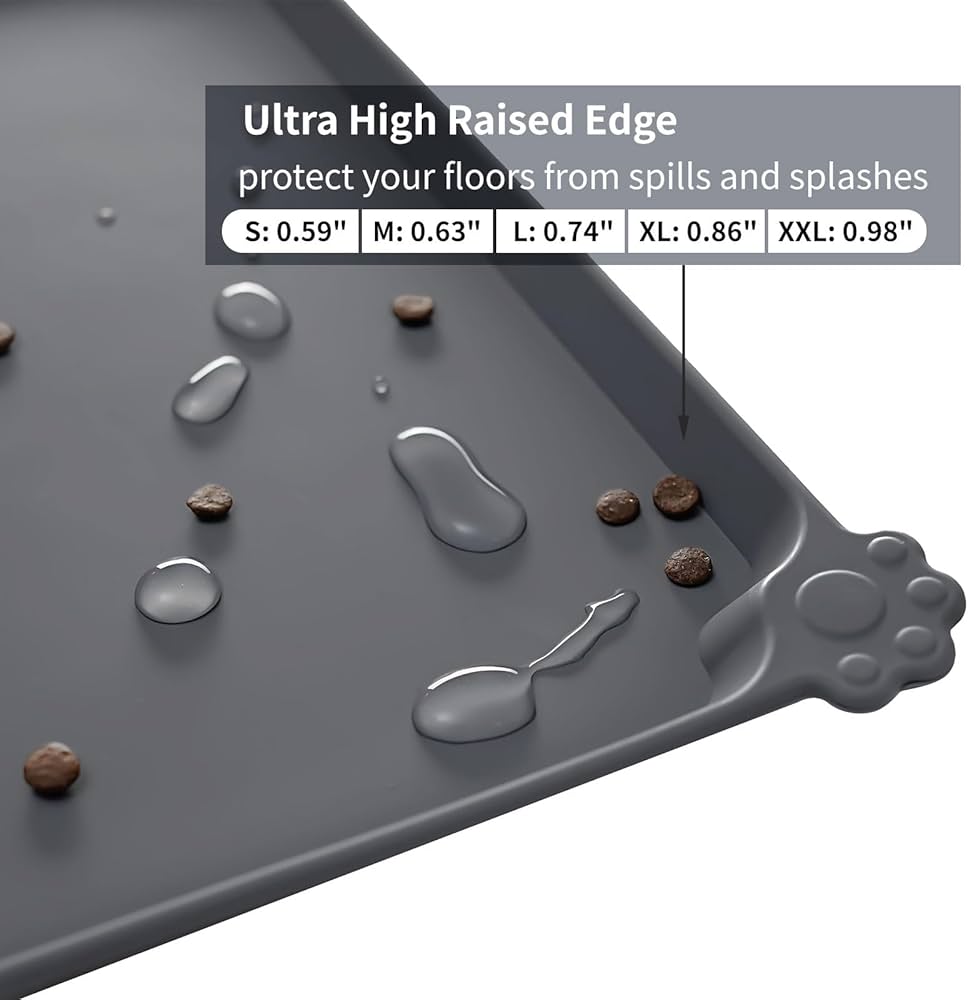 Silicone Pet Feeding Mat, Waterproof Dog Cat Food Mat with Raised Edges