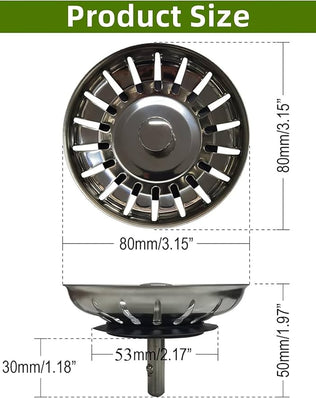 2 Pack Kitchen Sink Plug Strainer, Stainless Steel Sink Plug Replacement