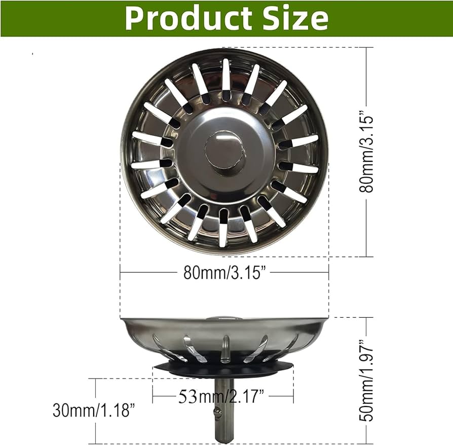 2 Pack Kitchen Sink Plug Strainer, Stainless Steel Sink Plug Replacement