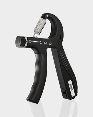 Problems Solved adjustable grip strengthener with hand grips and dial, designed for forearm and hand muscle training, 10-100 kg.