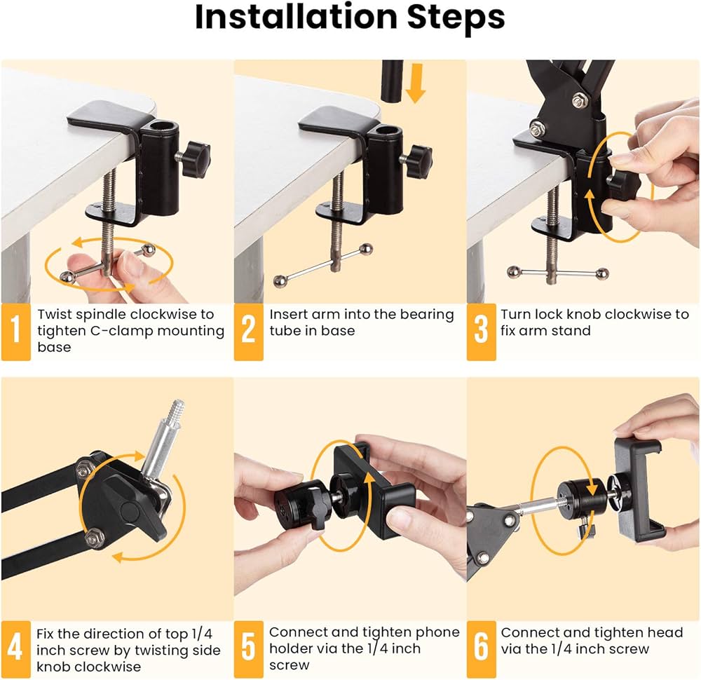 Problems Solved overhead tripod portable electronic mount with articulating arm for phone holder and video recording.