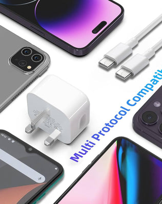 Problems Solved USB C 20W fast charger plug for iPhone, UK power adapter with USB C port for quick charging.