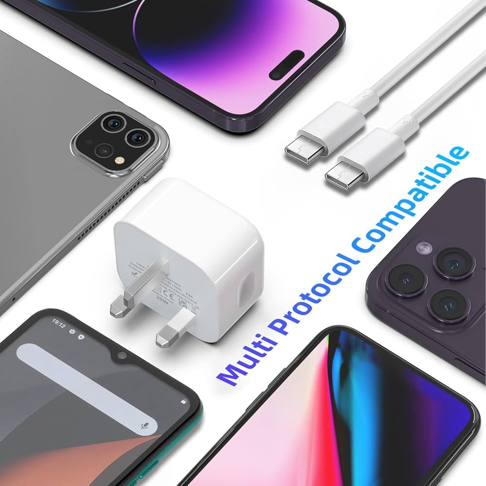 Problems Solved USB C 20W fast charger plug for iPhone, UK power adapter with USB C port for quick charging.