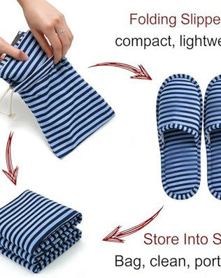 Foldable Slippers, Non-Slip Portable Hotel Slippers for Men and Women (Stripes, Large/X-Large)