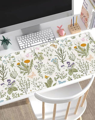 Problems Solved cute flowers desk mat with pressed dried floral design, floral mouse pad for office or home workspace.
