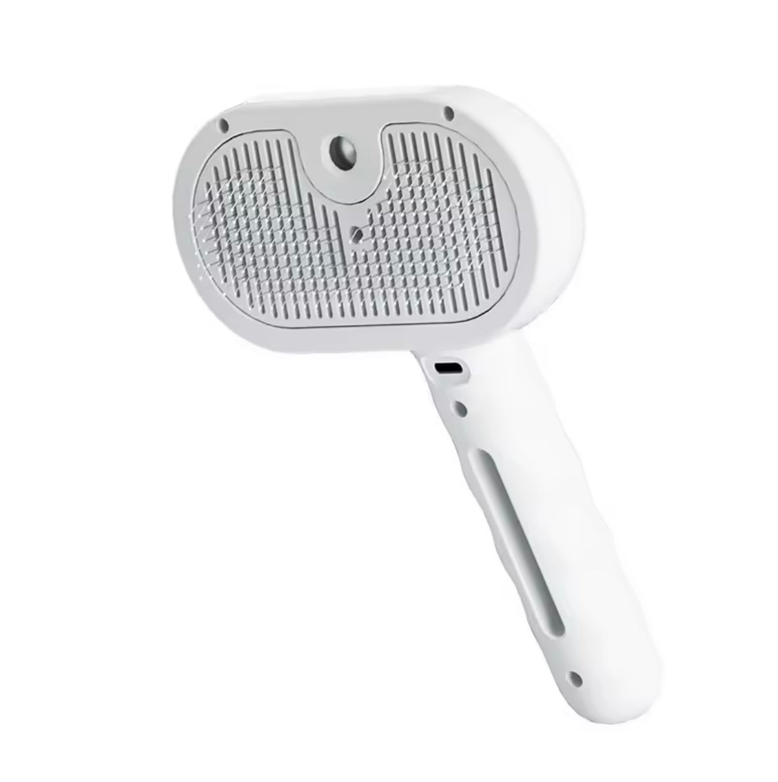 Dog steam comb pet massage brush by Problems Solved with USB charging, shown in use with a dog during grooming.