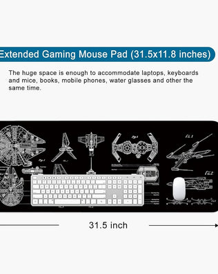 Problems Solved black gaming mouse pad, large desk mat measuring 31.5x11.8 inches with smooth surface and non-slip base.