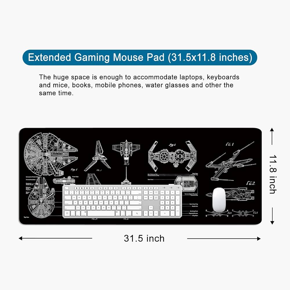 Problems Solved black gaming mouse pad, large desk mat measuring 31.5x11.8 inches with smooth surface and non-slip base.