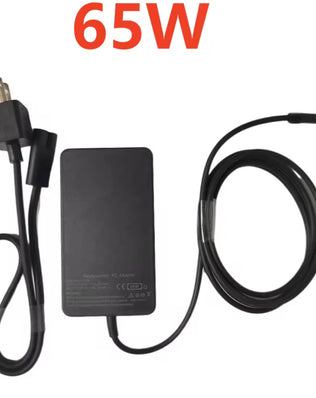 Problems Solved 65W 15V 4A red power charger for Microsoft Surface Pro 4, with compatible connector and clear branding.