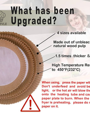Problems Solved 10-inch XXL air fryer disposable paper liners, pack of 50, for easy cleanup and protection inside your air fryer.