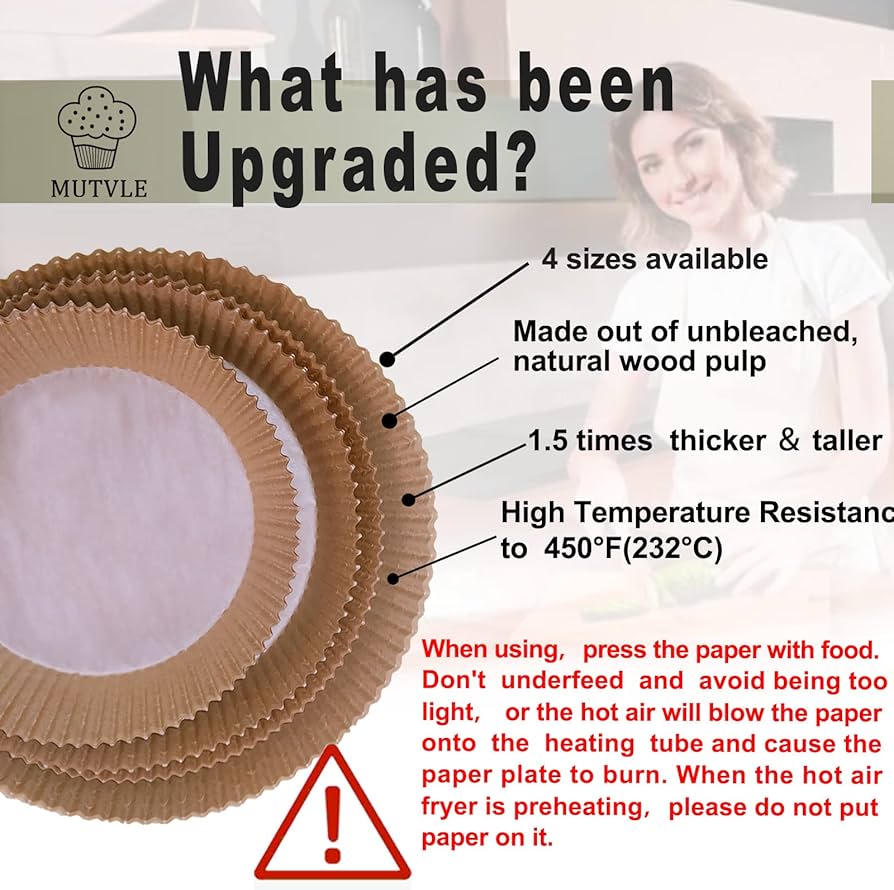 Problems Solved 10-inch XXL air fryer disposable paper liners, pack of 50, for easy cleanup and protection inside your air fryer.