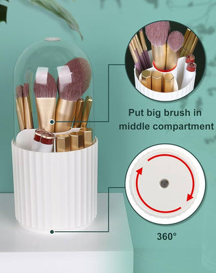 Makeup Brush Holder with Lid, 360 Degree Makeup Brush Organizer Rotating