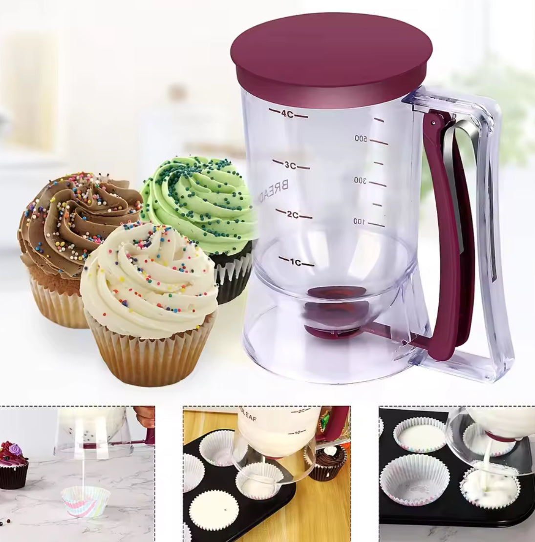 Handheld Pancake & Cupcake Batter Dispenser Measuring Cup - Problems Solved