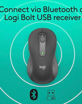 Problems Solved Signature M650 L full-size wireless mouse with ergonomic design and multiple buttons on a white background.