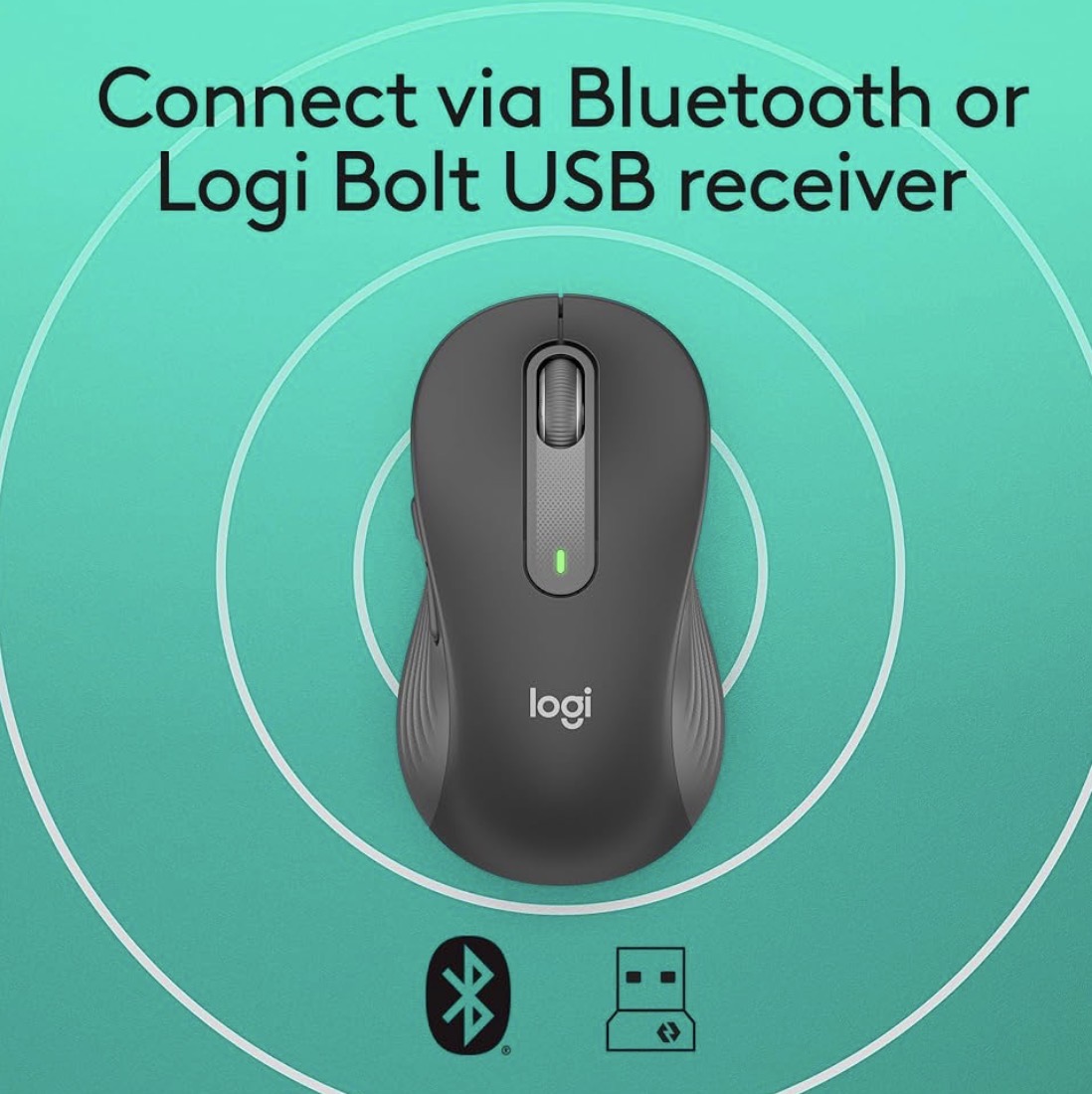 Problems Solved Signature M650 L full-size wireless mouse with ergonomic design and multiple buttons on a white background.